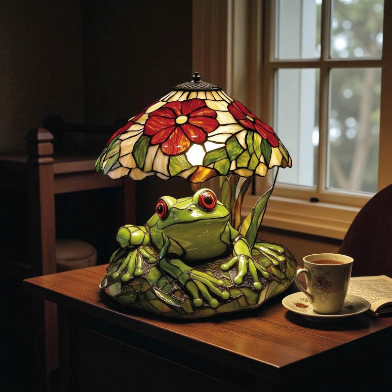 ✨Frog & Flower Stained Lamp 🌿 Brighten Up Your Space with Style!