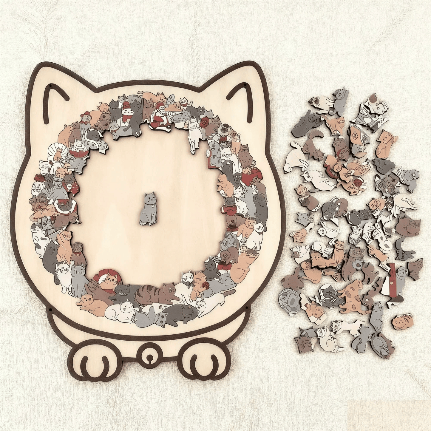 🎁🎄 Early Christmas Pick 🎅135-Piece Morandi-Colored Cat Shaped Wooden Jigsaw Puzzle