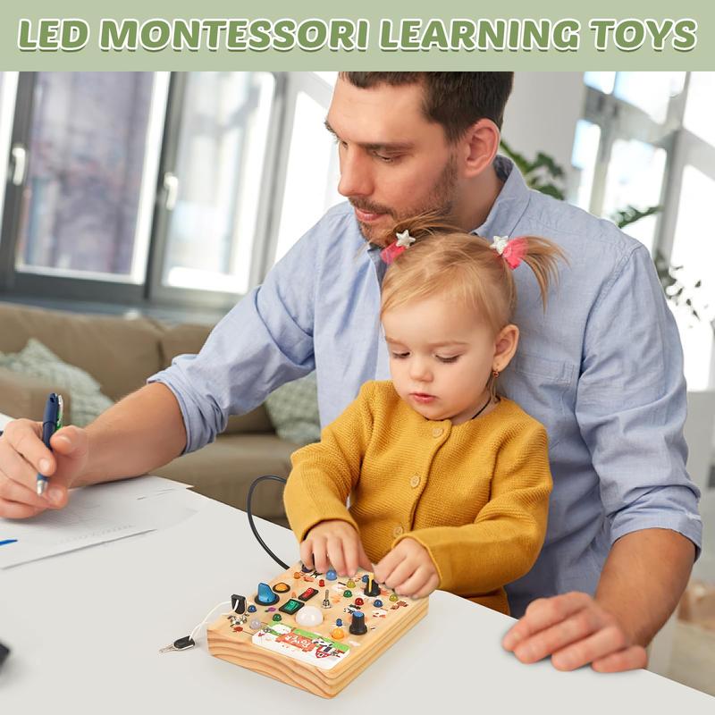 ✨Montessori Wooden Sensory Busy Board – Square-Shaped Interactive Toy with Switches, LEDs & Pluggable Wires | Educational STEM Toy for Toddlers to Develop Fine Motor Skills!🧠