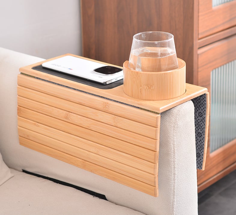 🛋️ Bamboo Sofa Arm Tray - Anti Falling Couch Arm Tray Table