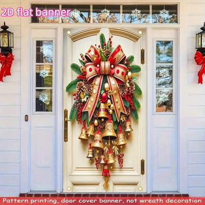 🎄Golden Christmas Bells & Wreath Door Cover - 35.4" x 70.8"