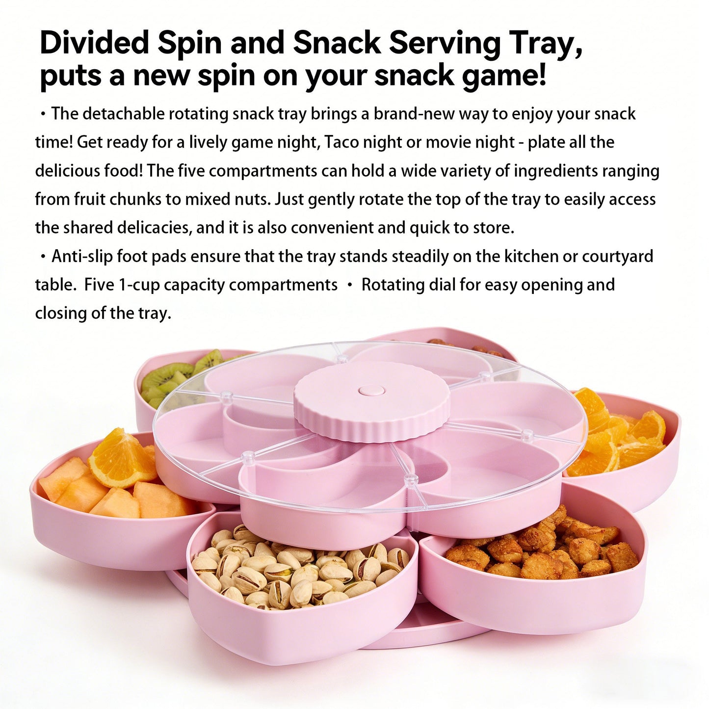 LAST DAY 53% OFF--Divided Serving Tray That Spins – Perfect for Snacks, Dips & Party Appetizers