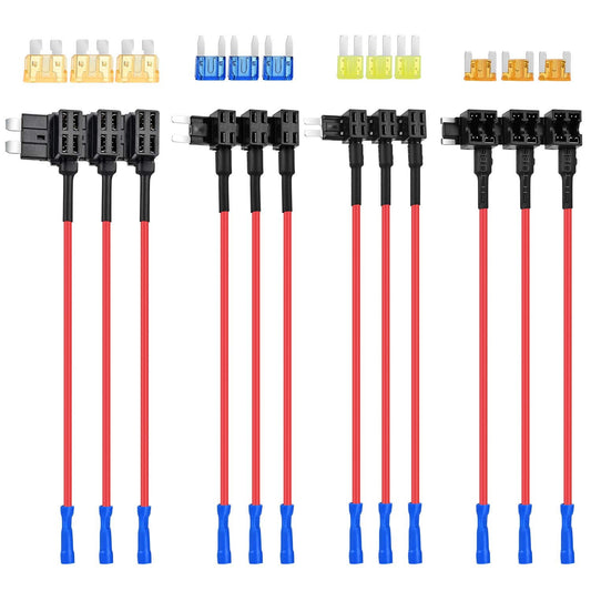 12-Piece 12V Car Add-a-Circuit Fuse Tap Adapter Kit