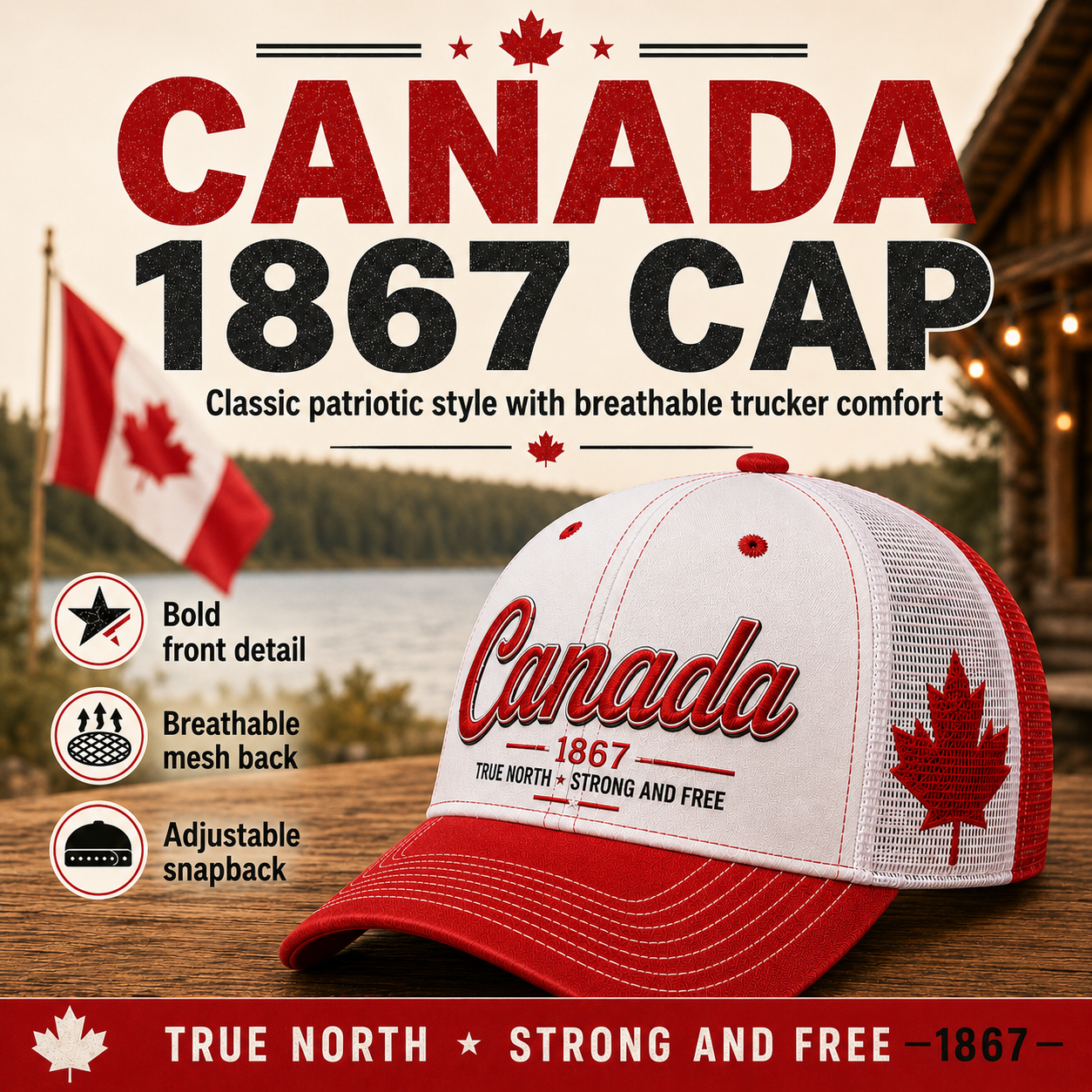 🔥Canada Day Sale - Canada 1867 “True North” Patriotic Trucker Cap