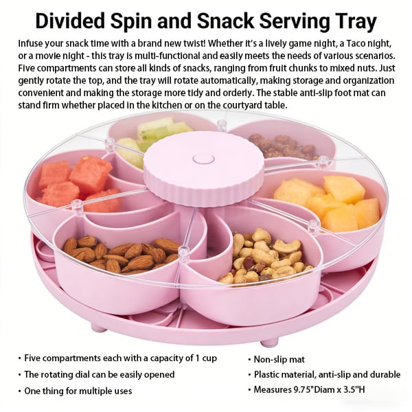 LAST DAY 53% OFF--Divided Serving Tray That Spins – Perfect for Snacks, Dips & Party Appetizers