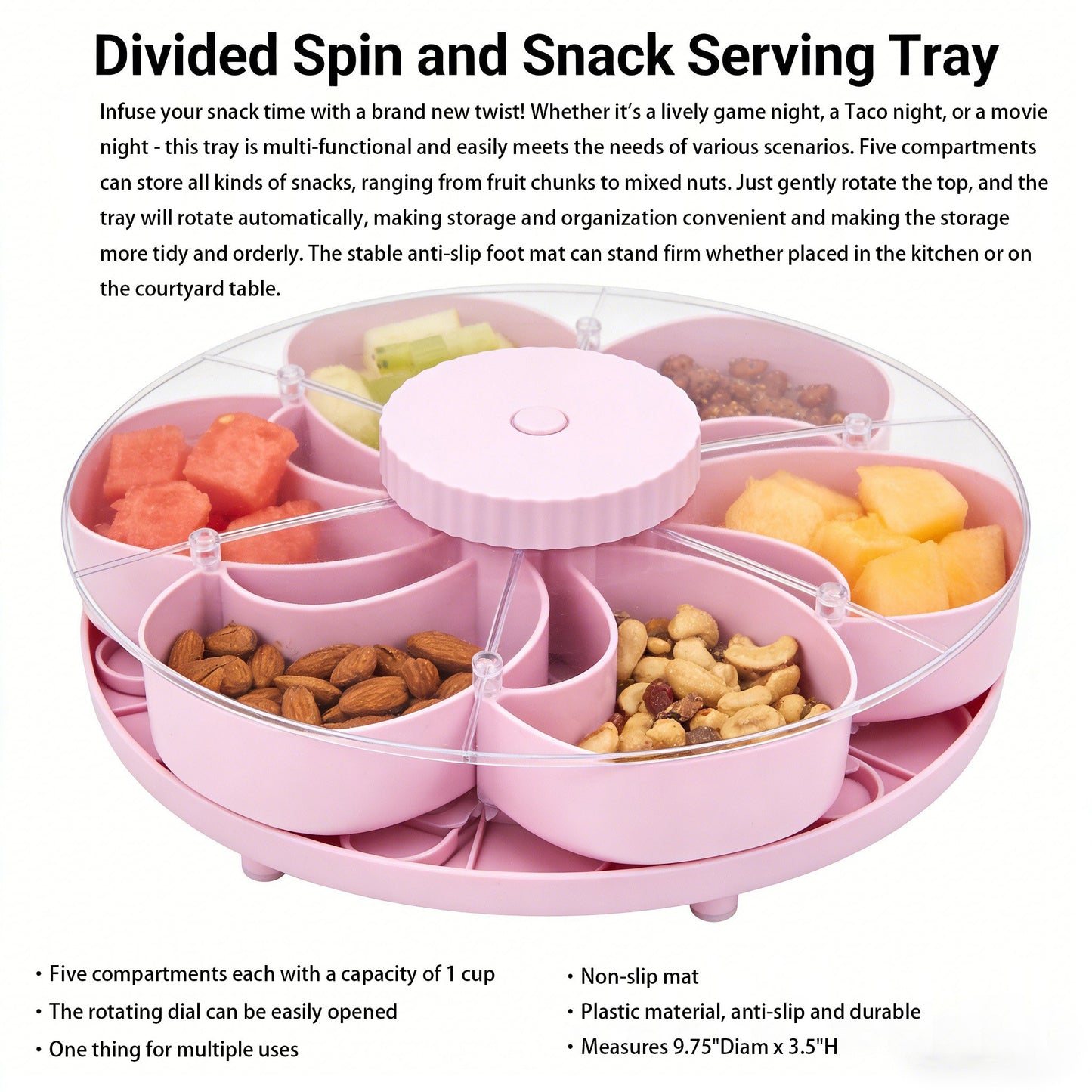 LAST DAY 53% OFF--Divided Serving Tray That Spins – Perfect for Snacks, Dips & Party Appetizers