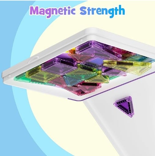 🎁Big Sale 🔥🧲42-Piece Mini Magnetic Tiles Travel Set with Metal Storage Box - Portable STEM Building Blocks