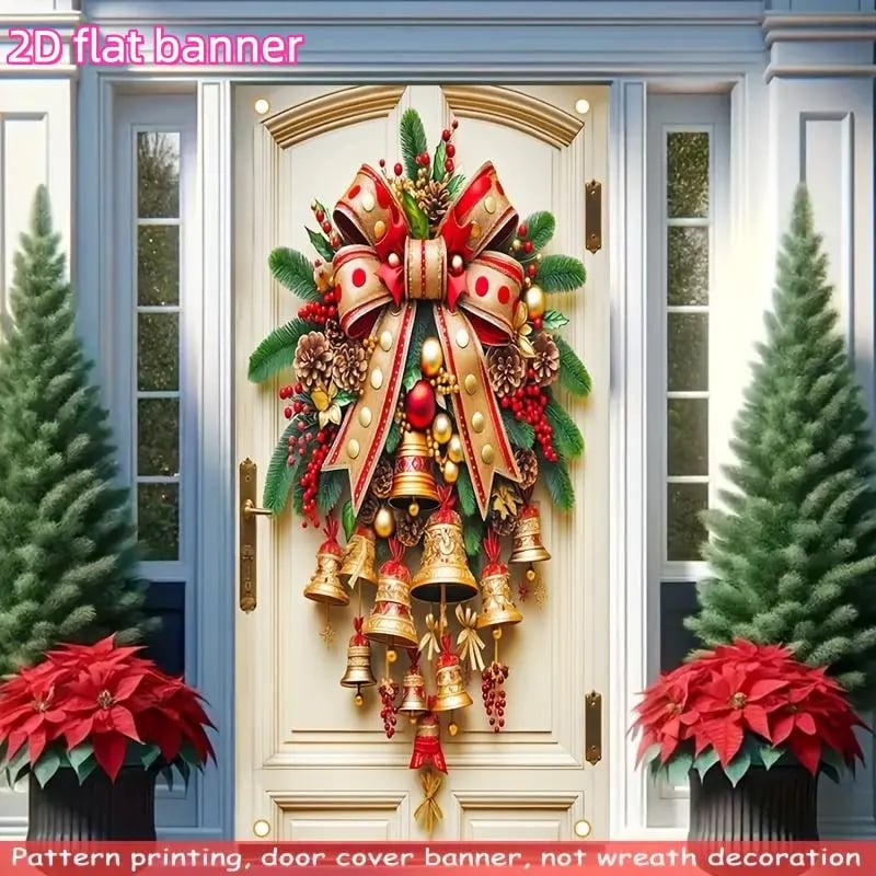 🎄Golden Christmas Bells & Wreath Door Cover - 35.4" x 70.8"