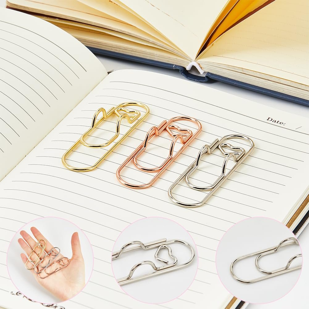 💥Big sale💥6Pcs 3 Colors Heart Pen Clip Metal Pencil Clips Multifunctional Rose Gold Silver Carbon Steel Paperclip