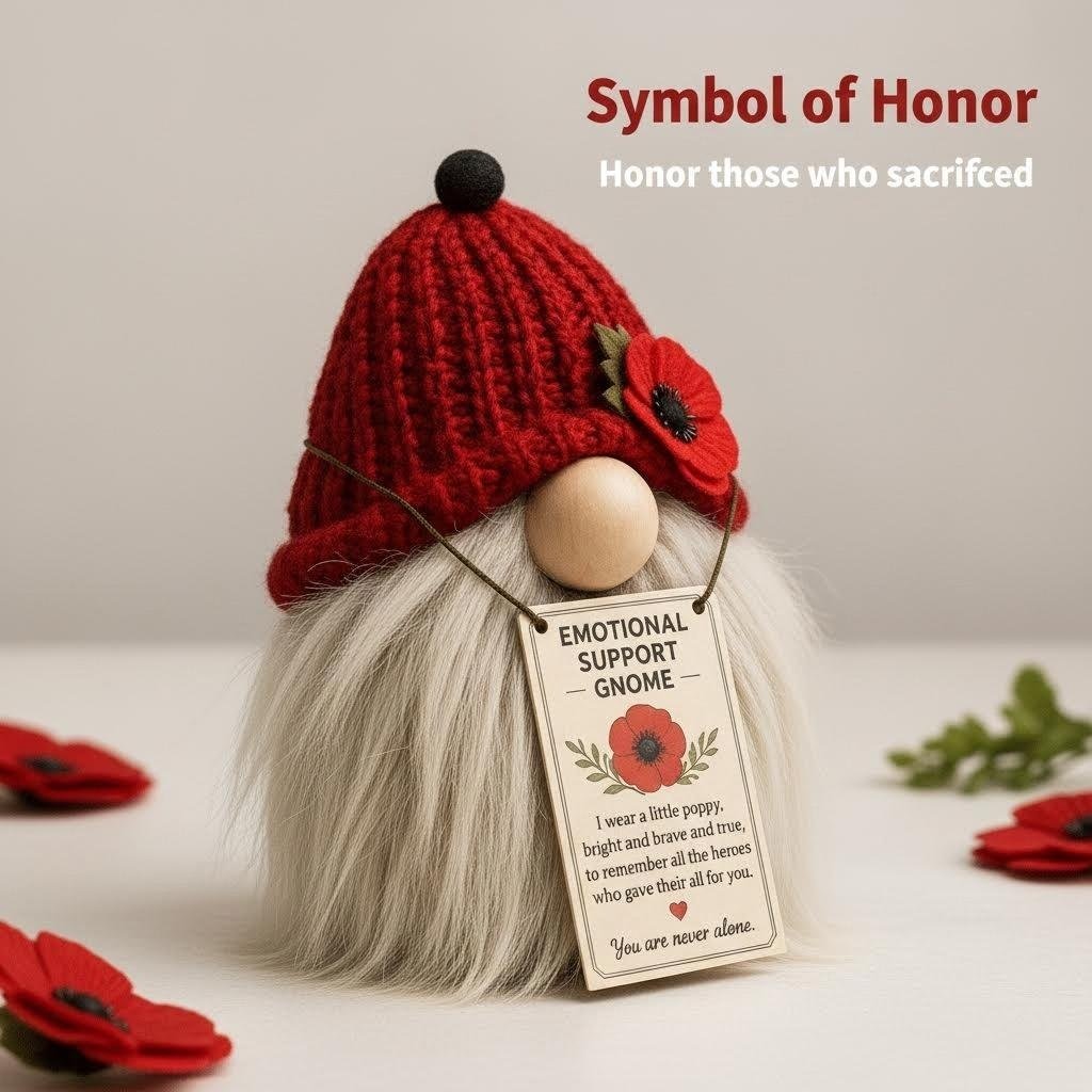 🌺 Poppy Memorial Emotional Support Gnome