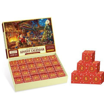✨Christmas Countdown Calendar Jigsaw Puzzle – 1000pcs Festive Daily Surprise Puzzle with 24 Holiday Boxes | Cozy Village Scene for Family Xmas Fun & Decor!🎄