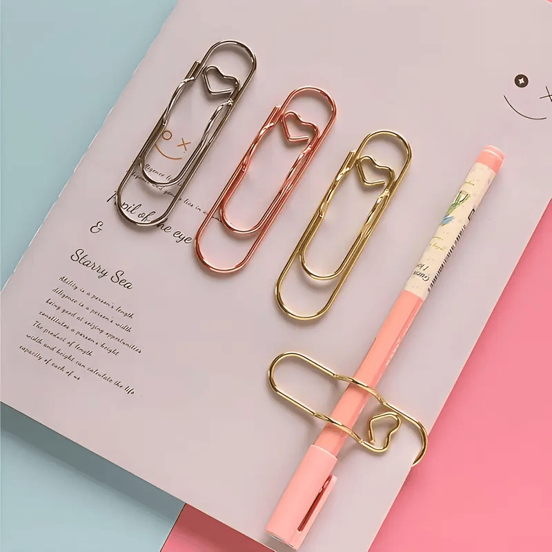 💥Big sale💥6Pcs 3 Colors Heart Pen Clip Metal Pencil Clips Multifunctional Rose Gold Silver Carbon Steel Paperclip