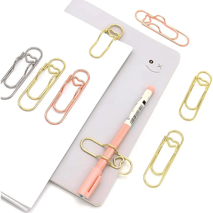 💥Big sale💥6Pcs 3 Colors Heart Pen Clip Metal Pencil Clips Multifunctional Rose Gold Silver Carbon Steel Paperclip