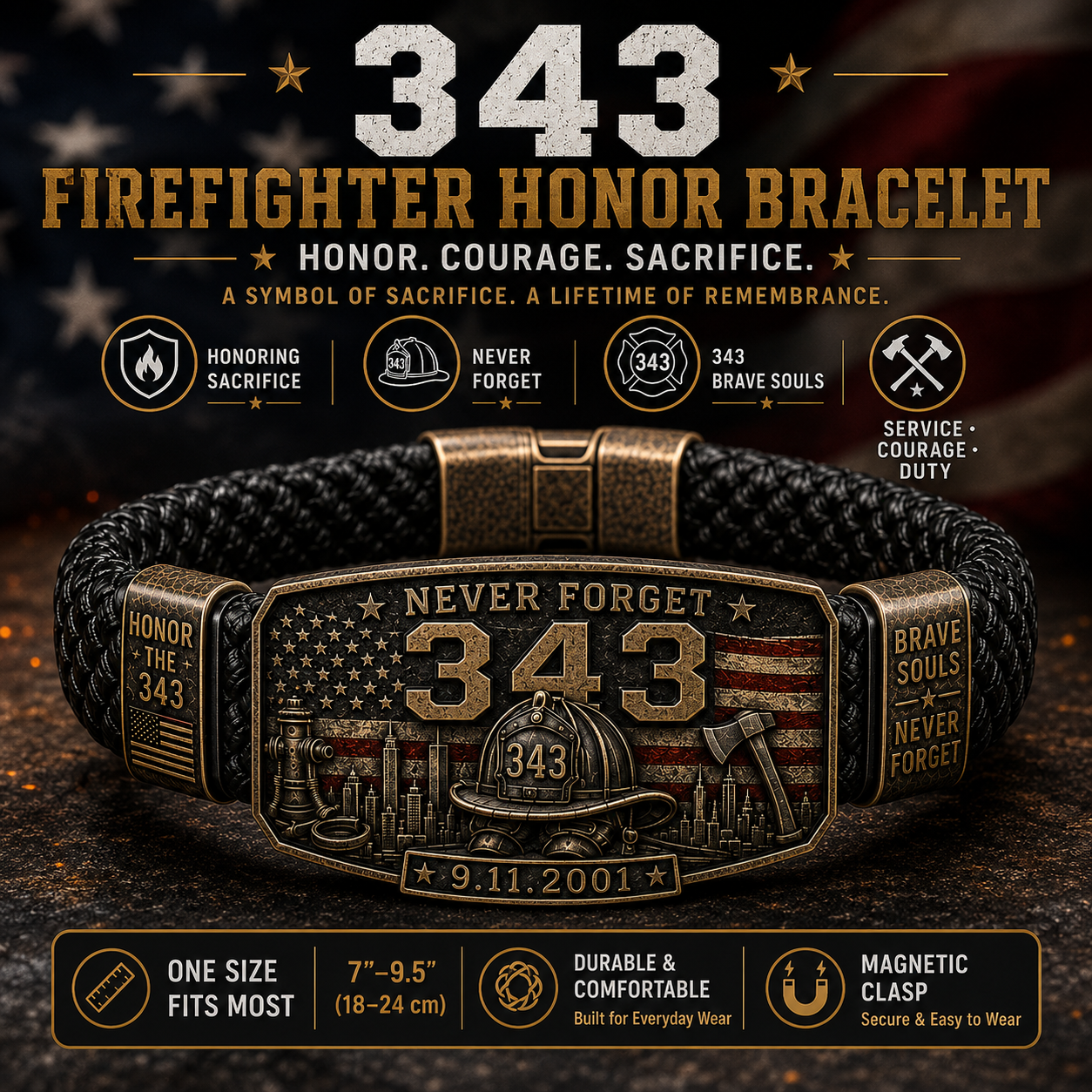 🔥 343 Firefighter Honor Bracelet – Made by Retired Firefighter “James Miller”
