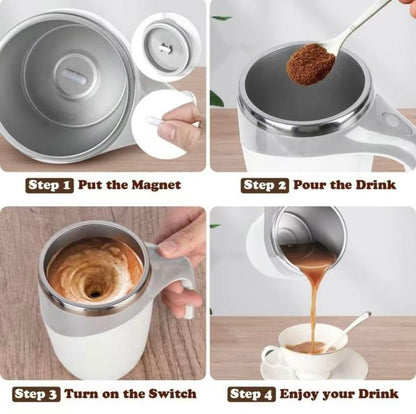 ✨380 ml Electric Automatic Stirring Coffee Mug – Stainless Steel Travel Mug with Lazy Rotating Magnet Design | Reusable, Leak-Proof & Keep-Warm for Home!☕
