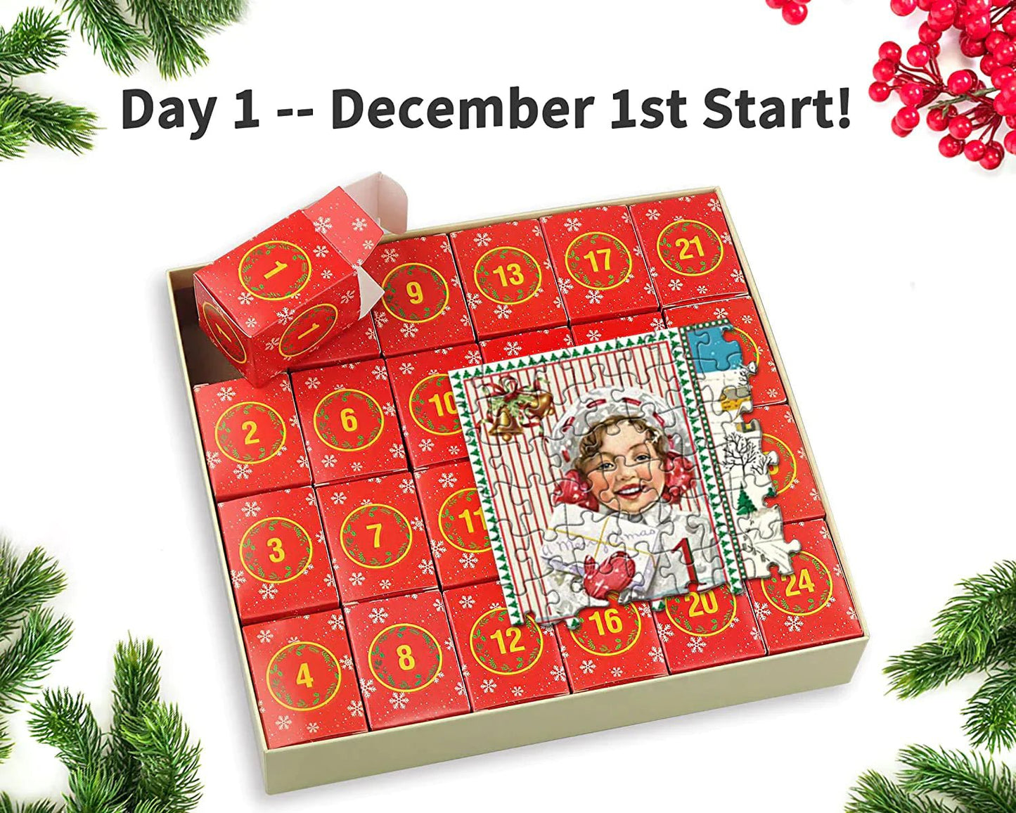 ✨Christmas Countdown Calendar Jigsaw Puzzle – 1000pcs Festive Daily Surprise Puzzle with 24 Holiday Boxes | Cozy Village Scene for Family Xmas Fun & Decor!🎄