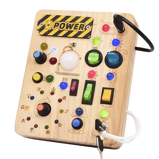 ✨Montessori Wooden Sensory Busy Board – Square-Shaped Interactive Toy with Switches, LEDs & Pluggable Wires | Educational STEM Toy for Toddlers to Develop Fine Motor Skills!🧠