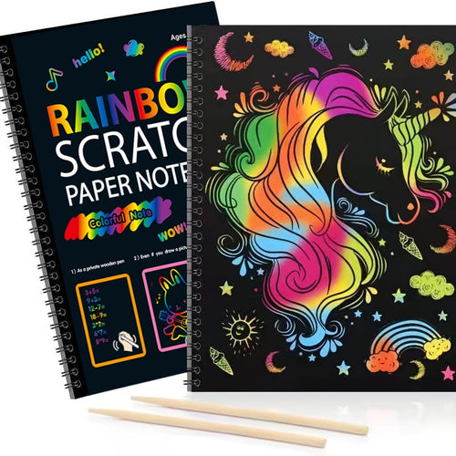 🦄 Magical Rainbow Scratch Paper Notebook – Unicorn & Neon Art Fun 🎨
