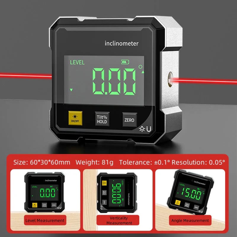 Professional tools 4-Side Magnetic Digital Angle Gauge with Laser