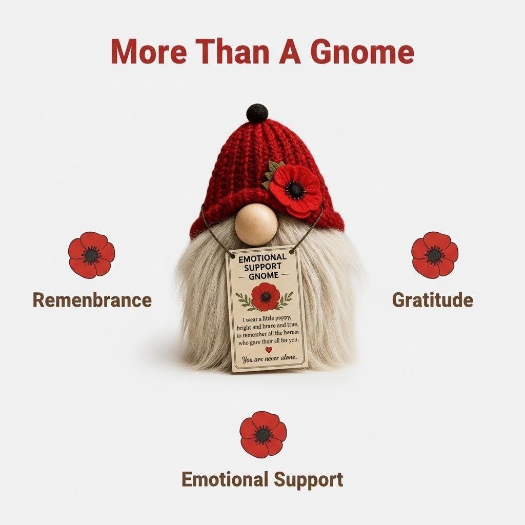 🌺 Poppy Memorial Emotional Support Gnome
