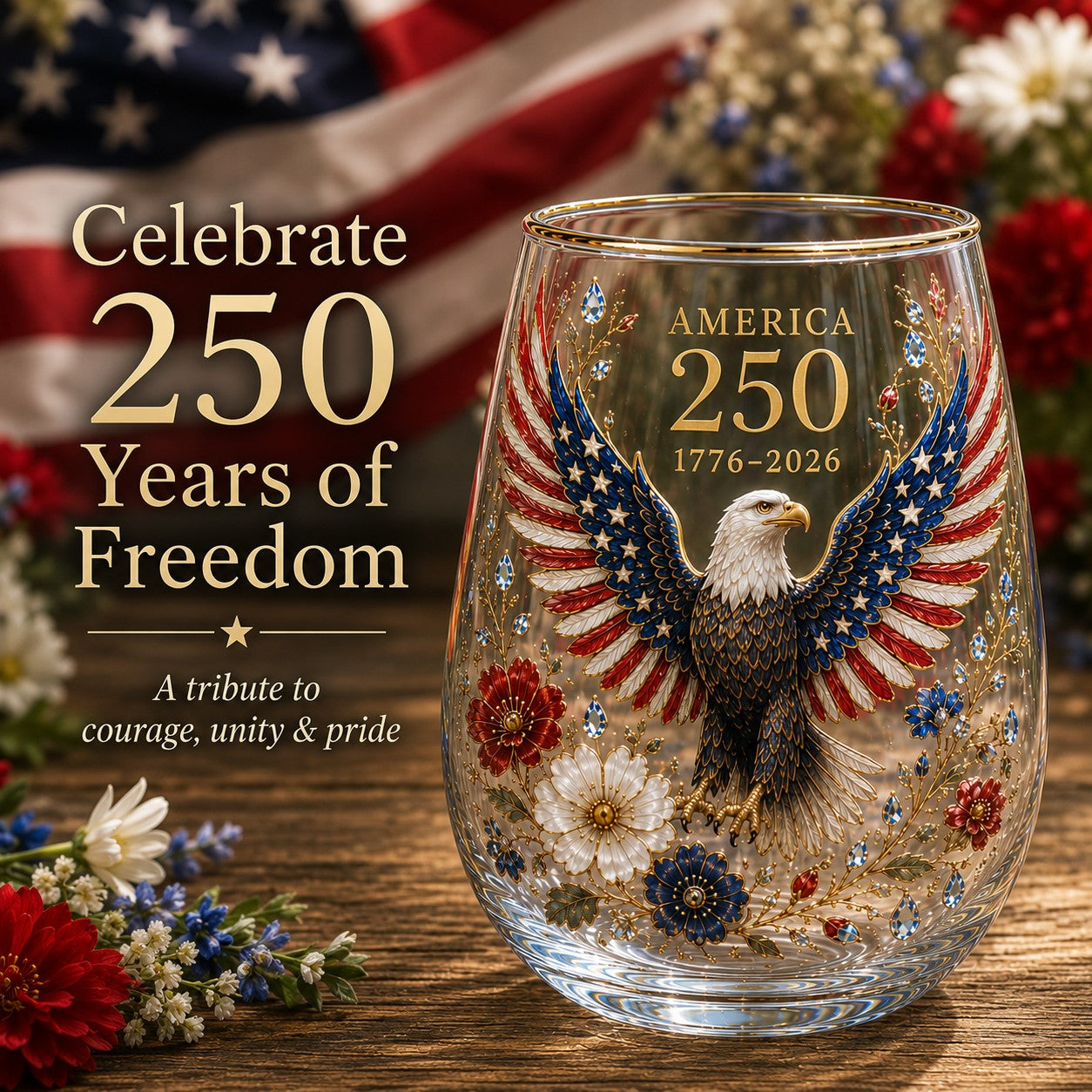 USA 250th Eagle Glass Tumbler