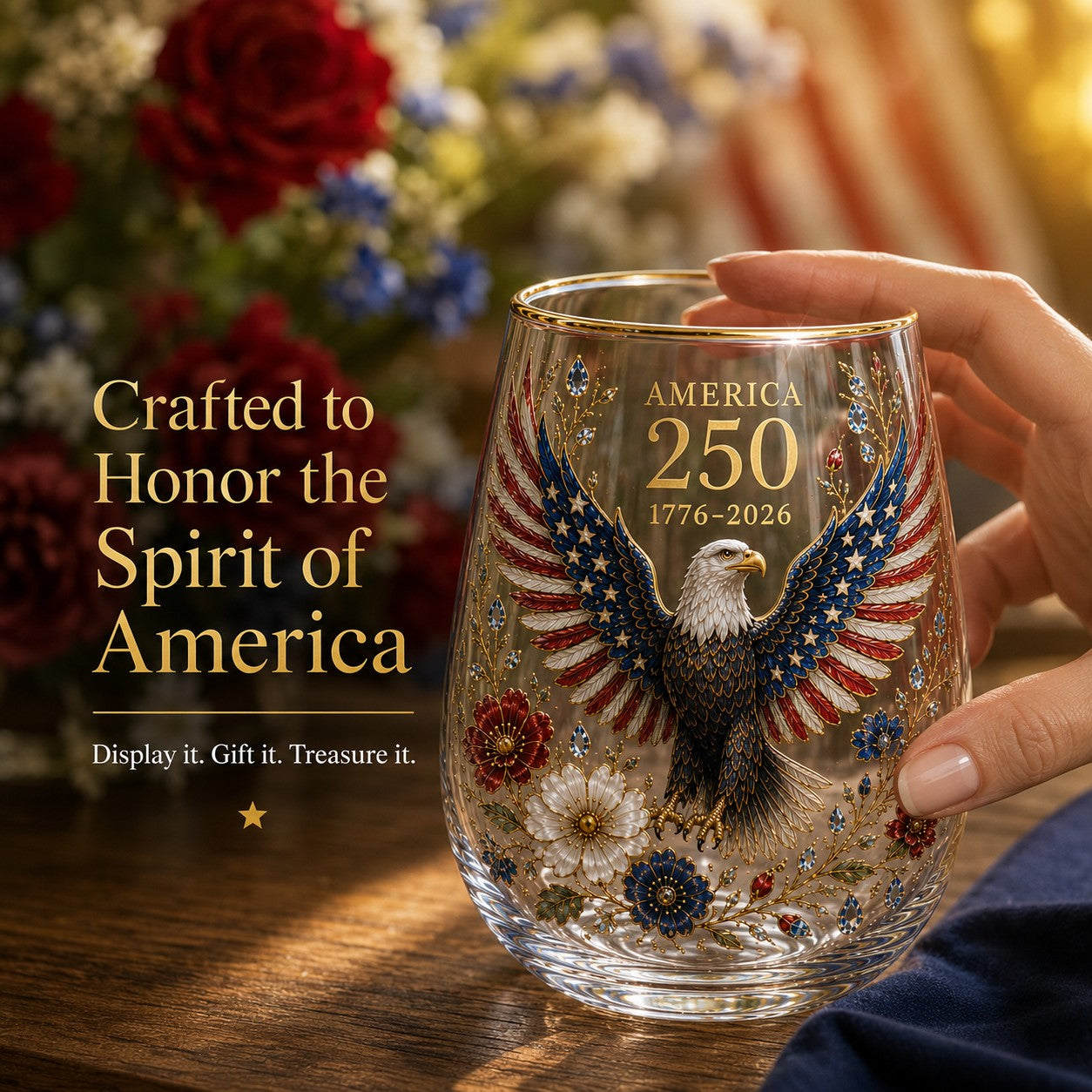 USA 250th Eagle Glass Tumbler