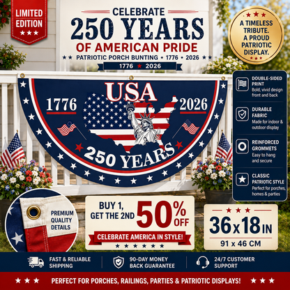🗽USA 250th Anniversary Flag Half Round Banner🦅