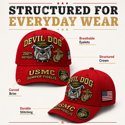 🔥 Father’s Day Sale - ❤️Devil Dog USMC 250th Birthday Commemorative Embroidered Cap 🇺🇸