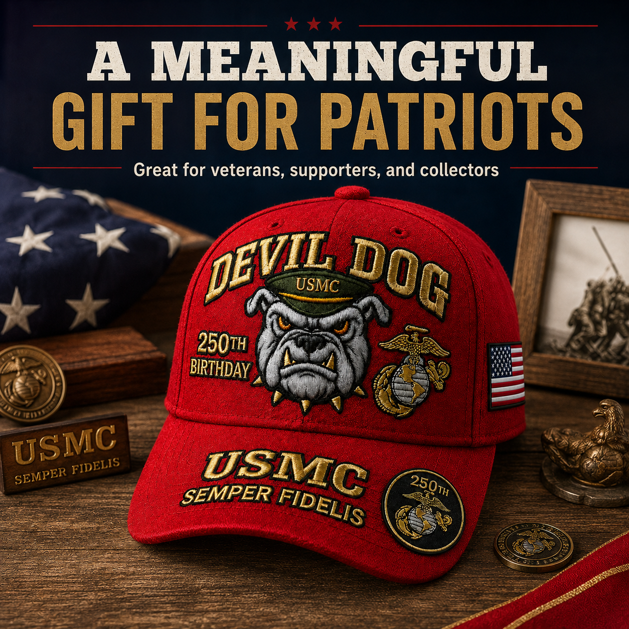 🔥 Father’s Day Sale - ❤️Devil Dog USMC 250th Birthday Commemorative Embroidered Cap 🇺🇸