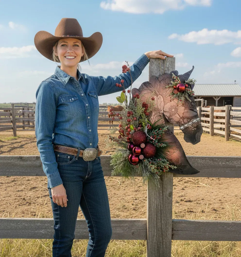 🐴Horse Head Wreath – Rustic Farmhouse Equestrian Door Decor✨