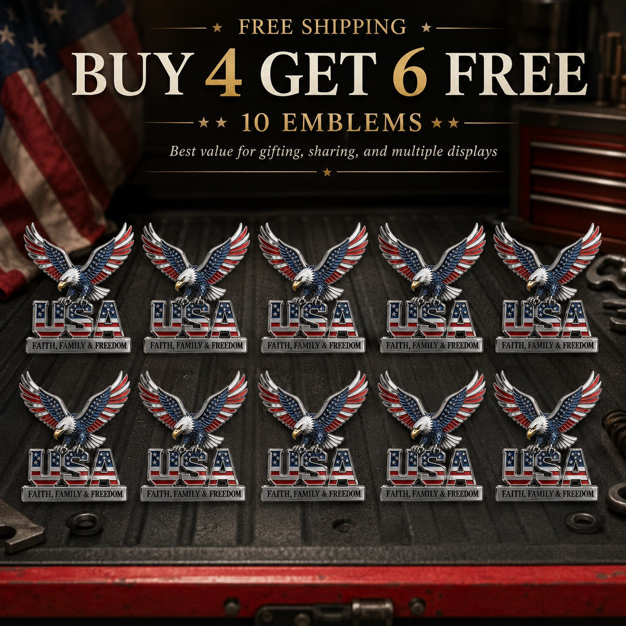 ★USA Faith, Family & Freedom★ Metal Car Emblem