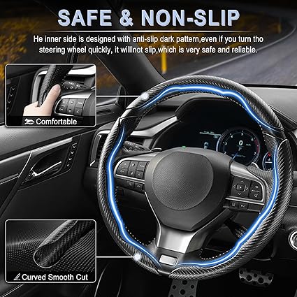 Samez Carbon Fiber Silicone Anti-Slip Car Steering Wheel Cover Universal Fit