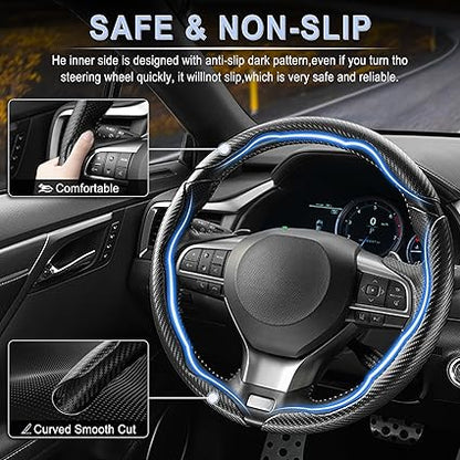 Samez Carbon Fiber Silicone Anti-Slip Car Steering Wheel Cover Universal Fit