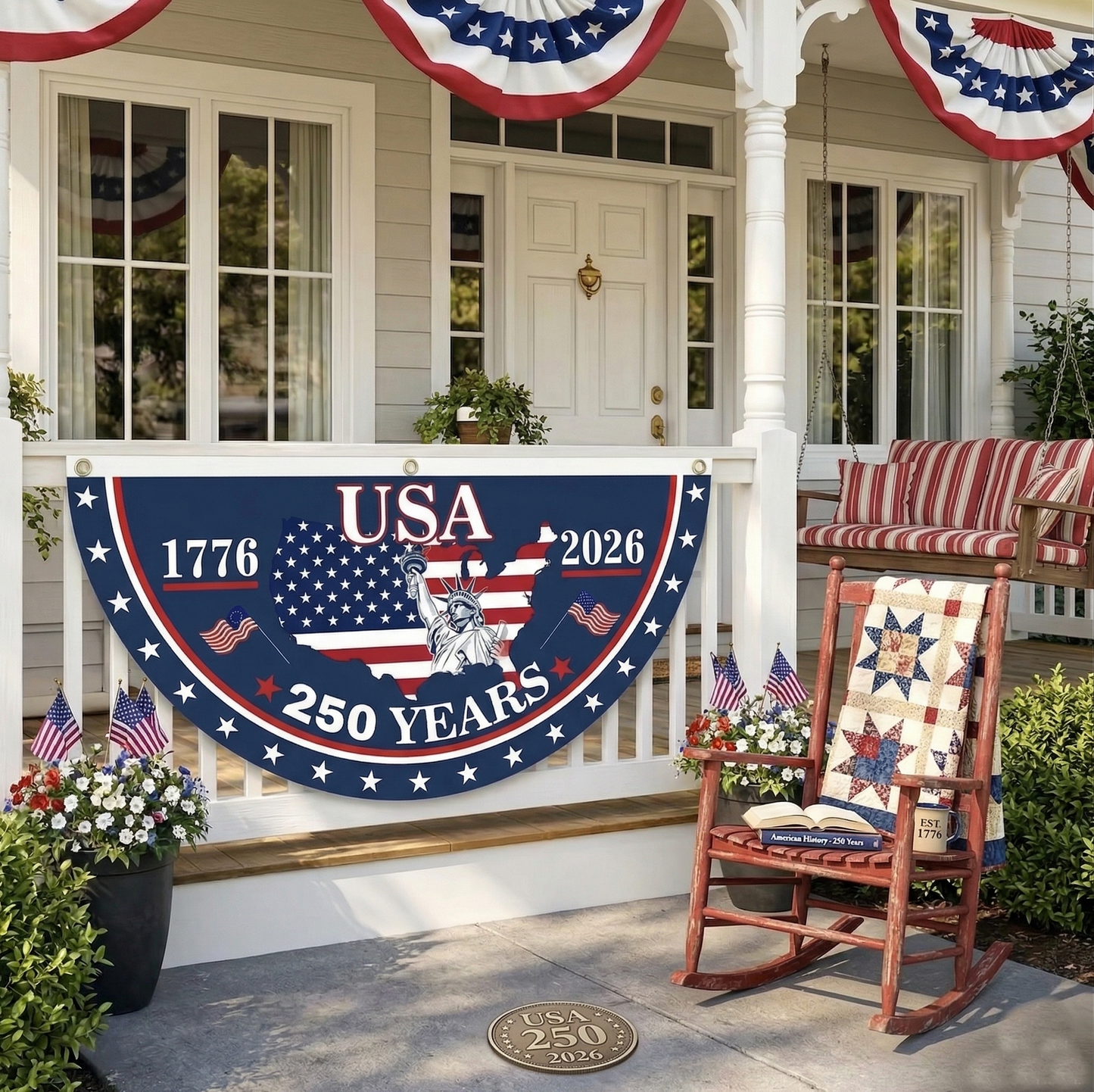 🗽USA 250th Anniversary Flag Half Round Banner🦅