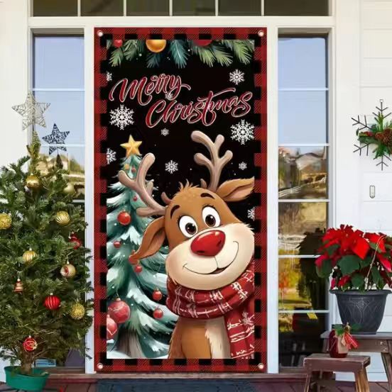 🎄Golden Christmas Bells & Wreath Door Cover - 35.4" x 70.8"