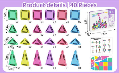 🎁Big Sale 🔥🧲42-Piece Mini Magnetic Tiles Travel Set with Metal Storage Box - Portable STEM Building Blocks