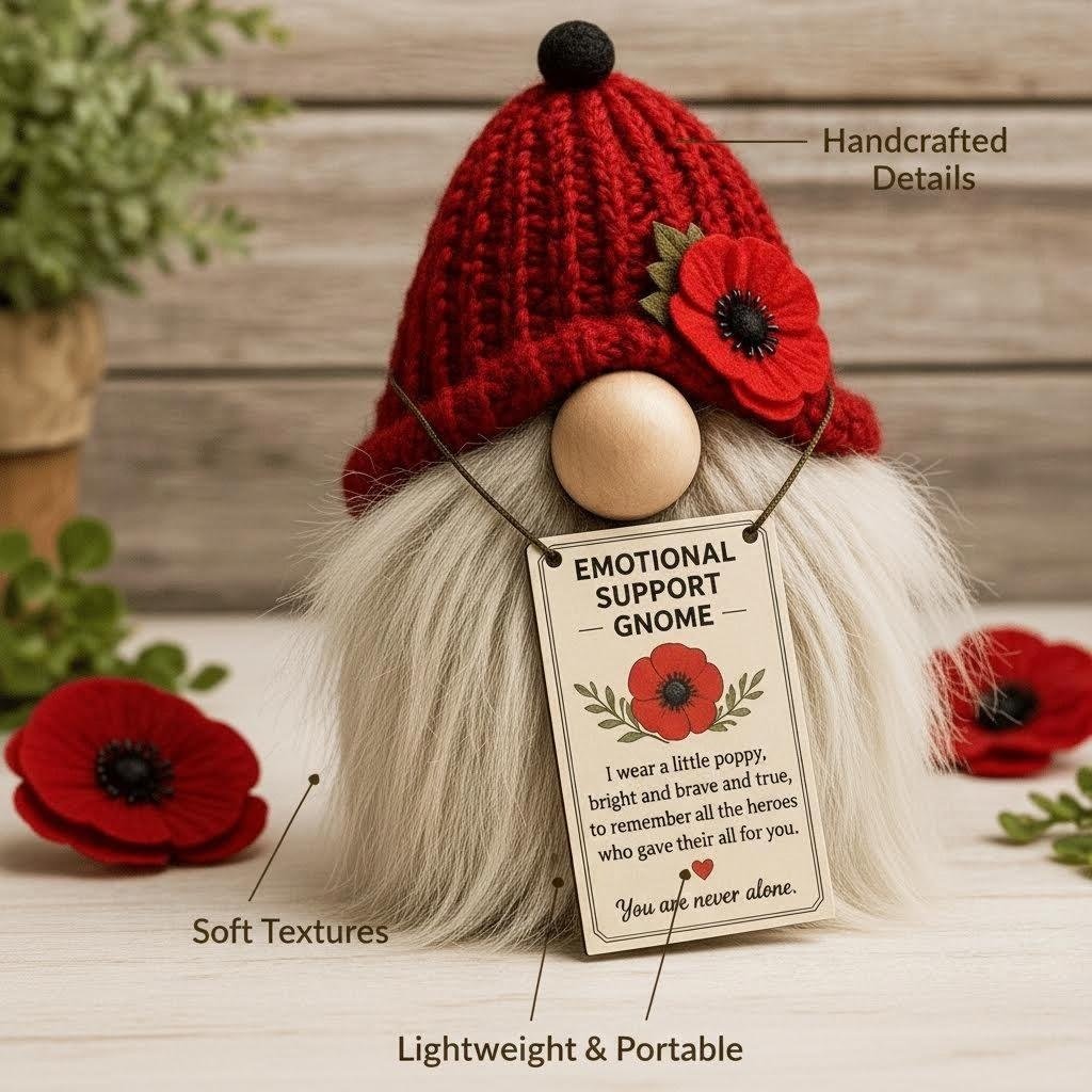 🌺 Poppy Memorial Emotional Support Gnome