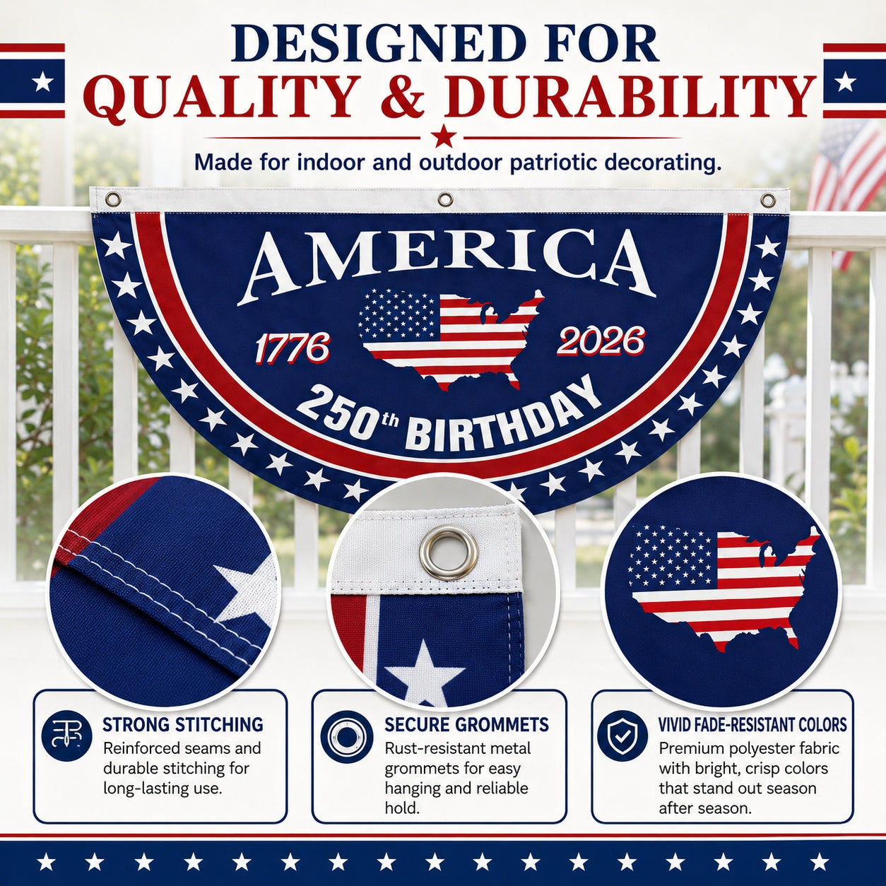 🗽USA 250th Anniversary Flag Half Round Banner🦅