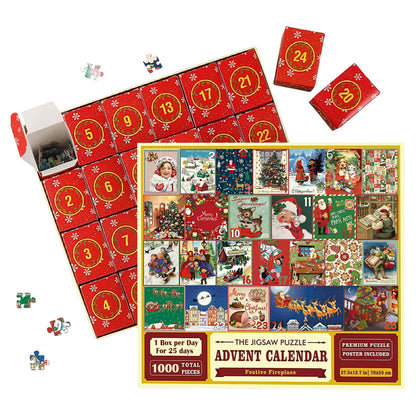 ✨Christmas Countdown Calendar Jigsaw Puzzle – 1000pcs Festive Daily Surprise Puzzle with 24 Holiday Boxes | Cozy Village Scene for Family Xmas Fun & Decor!🎄