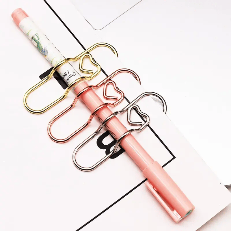 💥Big sale💥6Pcs 3 Colors Heart Pen Clip Metal Pencil Clips Multifunctional Rose Gold Silver Carbon Steel Paperclip