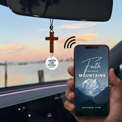 💥Big sale⚡📖 NFC Bible Verse Car Cross - Scan for Daily Scripture, Christian Car Accessory, Rearview Mirror Faith Decor✝️