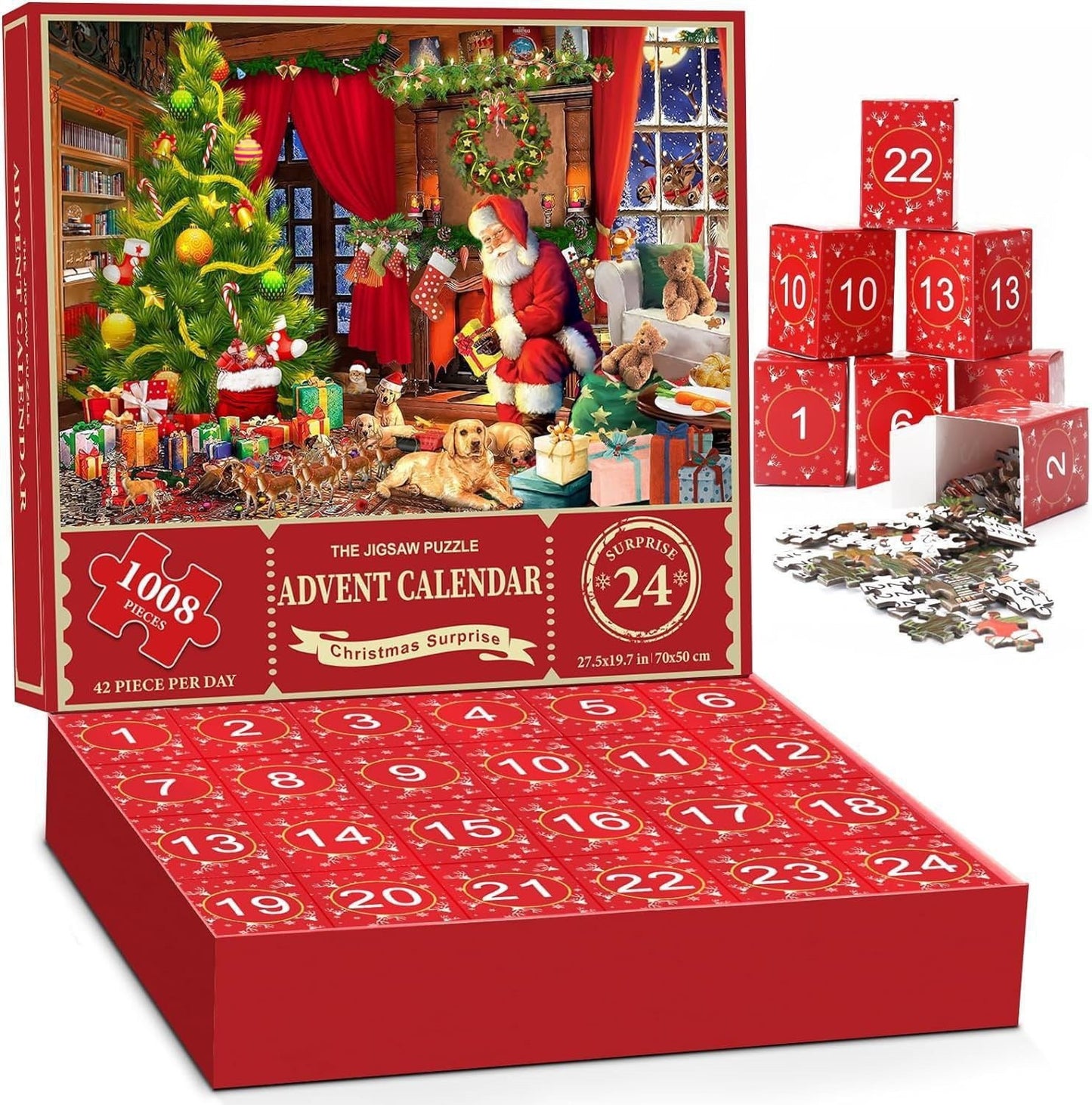 ✨Christmas Countdown Calendar Jigsaw Puzzle – 1000pcs Festive Daily Surprise Puzzle with 24 Holiday Boxes | Cozy Village Scene for Family Xmas Fun & Decor!🎄