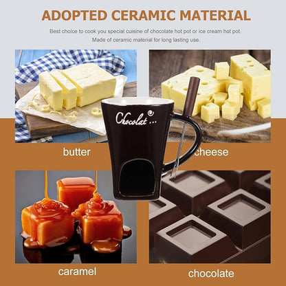 Ceramic Fondue Set – Chocolate, Cheese & Butter Melting Pot with Fork and Tealight Candle